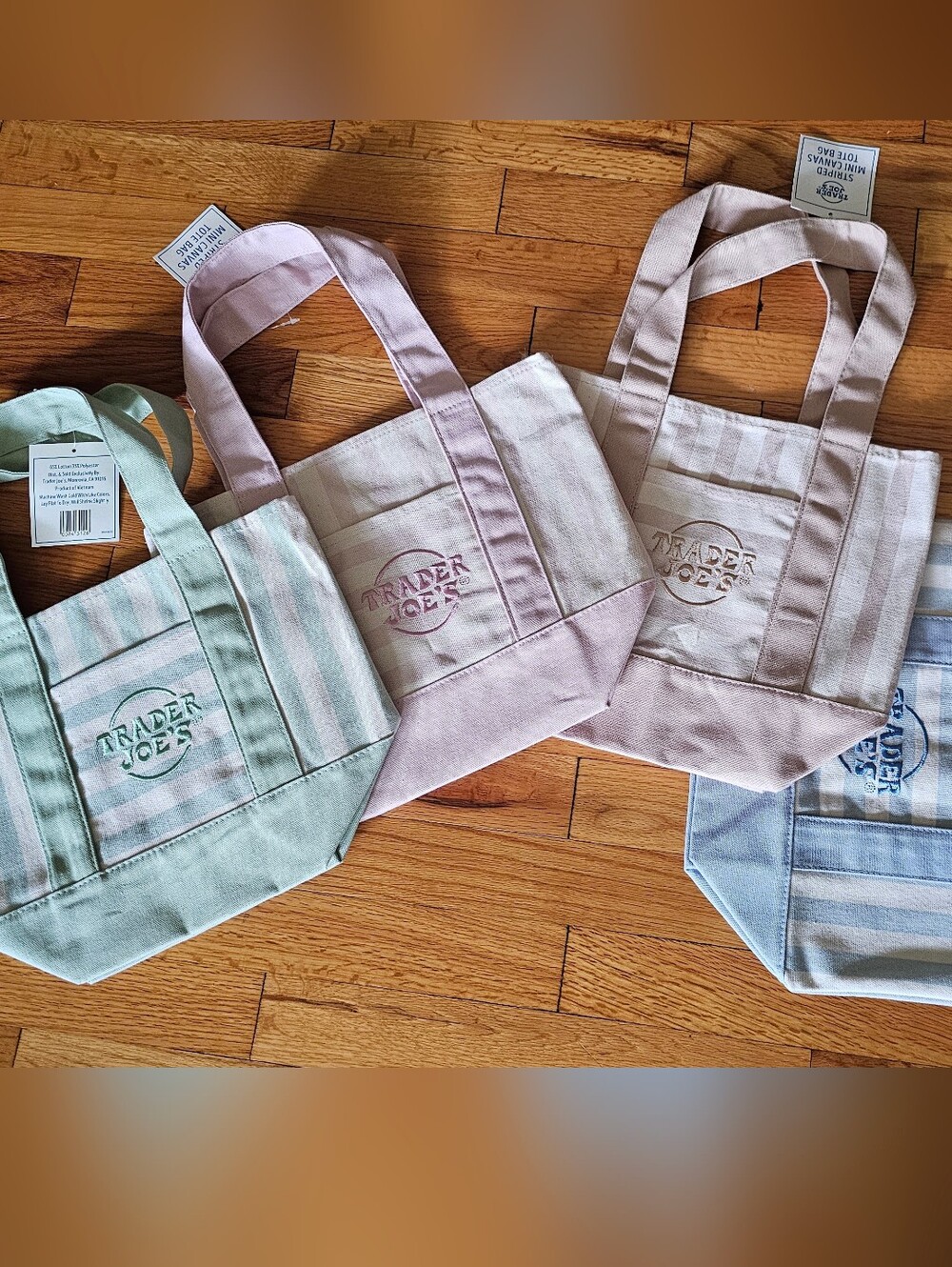 Trader Joe's Pastel Stripe Canvas Tote - Set of Mini Totes